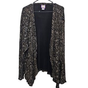 CMshapes Womens 4X Open Front Cardigan Black Gold Geometric Tribal Print Boho